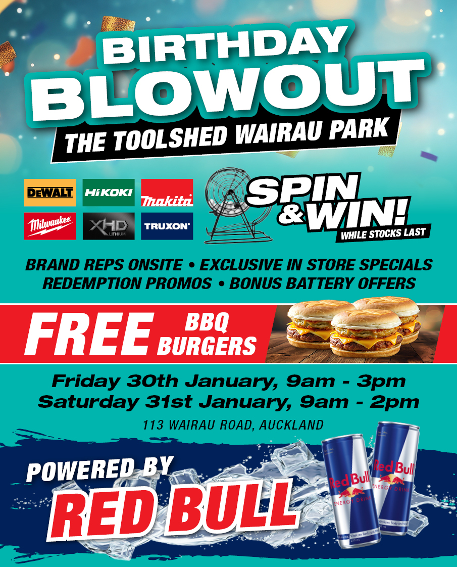 ToolShed Wairau Park Birthday Blowout Invite